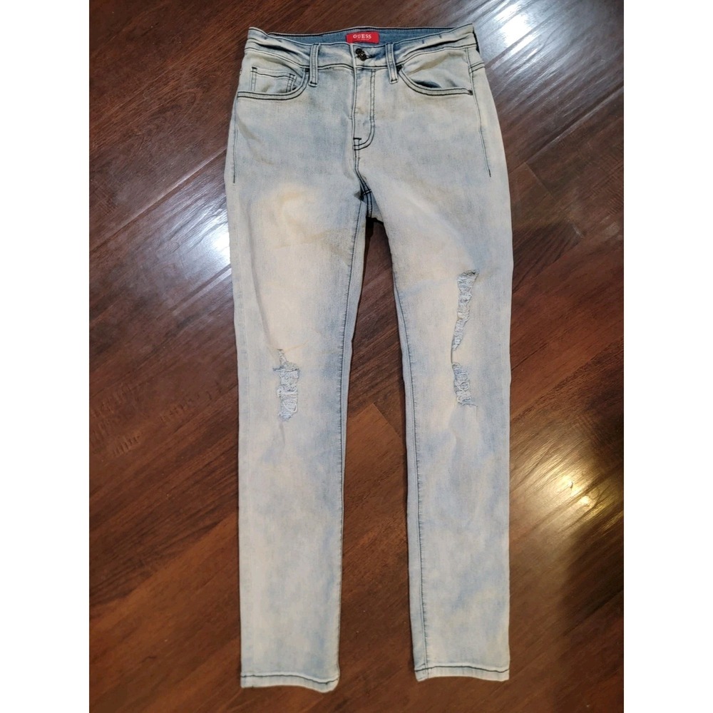 Guess Men's 29x32 Stretch Skinny jeans: Medium Wash, Distressed